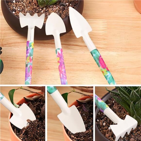 Garden Tools Set, 10 Pieces Gardening Tools with Floral Print, Ergonomic Handle - Picture 5 of 8